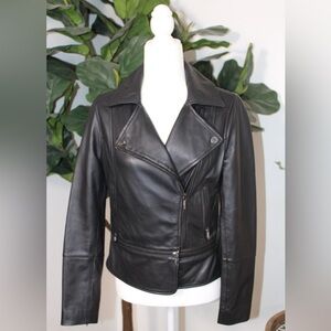 Ted Baker Black Yaswin 100% Ovine Leather Biker Jacket